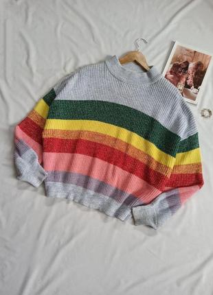 Разноцветный объемный свитер/полосатый