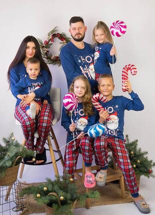 Новогодняя теплая пижама для всей семьи, пижама с дедом морозом, новогодняя тёплая пижама family look3 фото