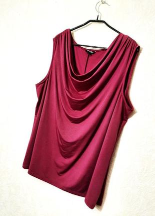 George нарядная блуза большой размер 54-56-56 без рукавов розово-бурячковая стрейч-трикотин женская