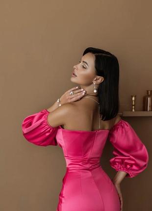 Роскошное вечернее платье малиновая фуксия длинная макси со шлейфом5 фото