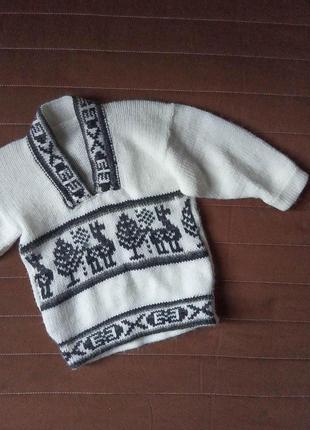 В’язана кофтинка светрик на хлопчика ручна робота 62 см тепла зимова кофта кофточка 2-3-4 міс зима