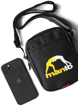 Компактная мужская  сумка через плечо спортивная барсетка manto din черная из ткани молодежная1 фото