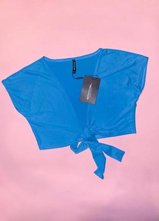 Синяя футболка с бантом спереди бикини-топ топік3 фото