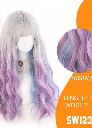 Парик женский серо сине фиолетовая косплей длинные волосы волнистые наурученные искусственные волосы канекалон возможен обмен ухоженной