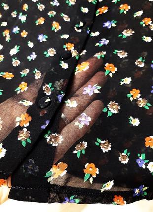 Красивая шифоновая блуза чёрная цветная в цветочки без рукавов спинка на застёжке - пуговицы женская9 фото