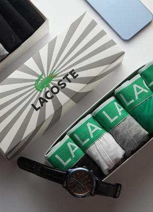 Набор мужских трусов lacoste в подарочной упаковке 5 штук боксеры хлопковые4 фото