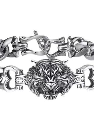 Браслет с изображением тигра silver  20 см