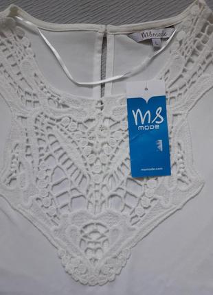 Нарядная футболка с кружевной вставкой спереди большого размера ms mode4 фото