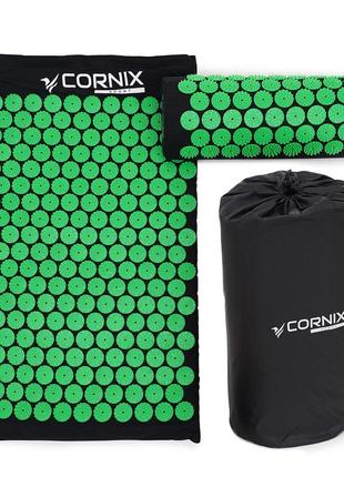 Килимок акупунктурний із валиком cornix classic mat аплікатор кузнєцова xr-0110 black/green