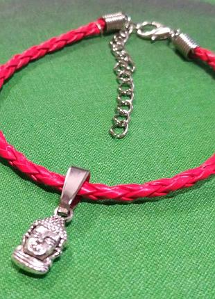 Плетёный кожаный браслет с подвеской будда.
