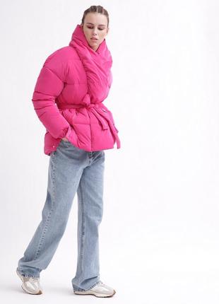 Женская яркая малиновая теплая зимняя куртка, пуховик оверсайз на єкопухе7 фото