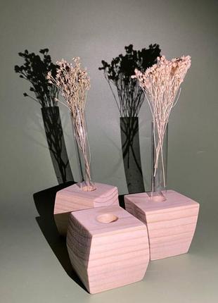 Кашпо из дерева для композиций, деревянная ваза з колбой для цветов, ваза з колбой, кашпо з колбой, набор кашп1 фото