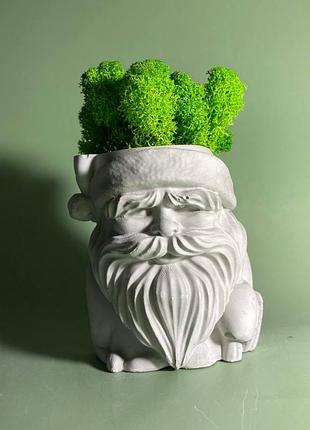 Новогодний декор со мхом, кашпо дед мороз с норвежким мхом, кашпо святой николай рождественский декор