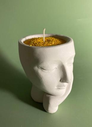 Большая фигурная свеча в кашпо, декоративная насыпная свеча в кашпо, бюст свеча, женское лицо свеча подарок1 фото
