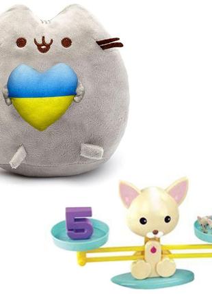 Мягкая игрушка кот с сердцем пушин кэт 23х25см и детская обучающая игра математические весы котик n-11305