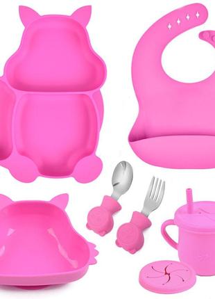 Набір дитячого посуду 2life білка y8 з 7 предметів на прососці рожевий v-11315