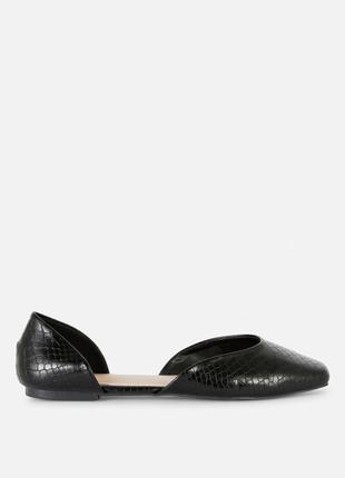 Черные кожаные балетки босоножки туфли на низком ходу квадратным носком на широкую ногу принт рептил