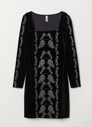 Короткое приталенное платье из стрейч-велюра с блестящим принтом спереди. h&amp;m1 фото