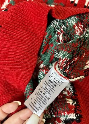 Новогодний свитер красный avenue рождественский свитшот с ламами и гирляндами джемпер яркий вязаный праздничный ❤️8 фото