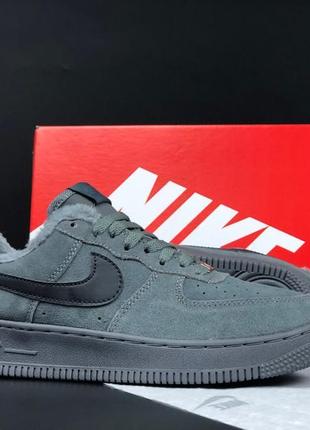 Nike air force кроссовки мужские замшевые зимние с мехом отличное качество ботинки сапоги низкие теплые серые найк форс