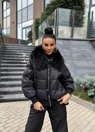 Женский пуховик куртка натуральный мех