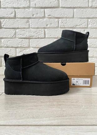 Натуральные угги на платформе, ugg ultra mini platform 5 см. премиум. цвет черный.