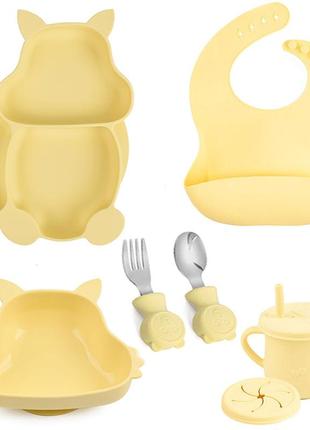 Набір дитячого посуду 2life білка y11 з 7 предметів на присосці жовтий v-11318