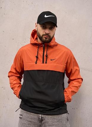 Мужской анорак nike на зиму в оранжево-черном цвете качественного материала, стильный и удобный анорак на каждый день