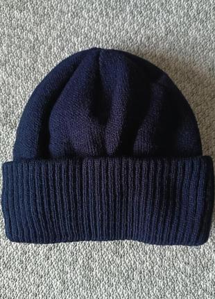 Вязаная теплая зимняя шапочка  
с отворотом на микрофлисе
цвет темно-синий