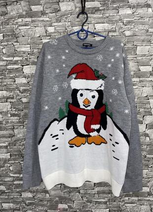 Новогодний свитер, свитер с пингвином