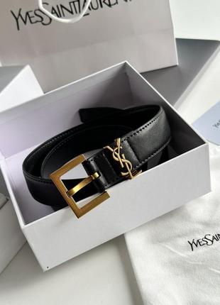 Ремінь yves saint laurent cassandre belt with square buckle black/gold premium