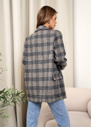 Удлиненный клетчатый шерстяной пиджак оверсайз2 фото