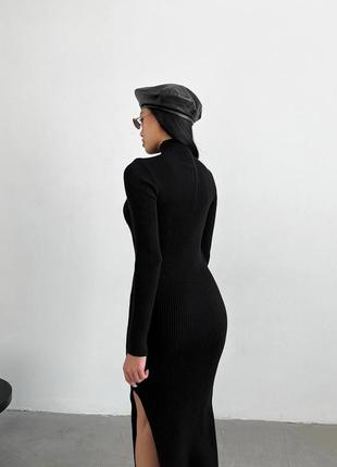 Платье макси с разрезом из 100% хлопка черная белая6 фото