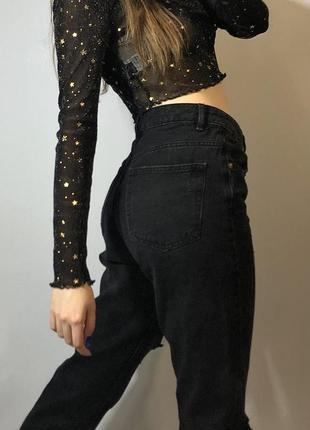 Высокие черные джинсы мом с рваностями denim & Co 12/l