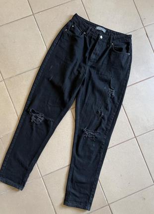 Высокие черные джинсы мом с рваностями denim &amp; Co 12/l2 фото