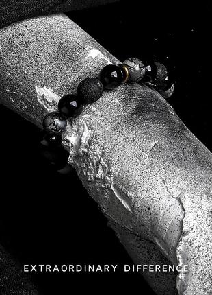 Браслет из натурального вулканического камня яшмы пикассо и чёрного оникса4 фото