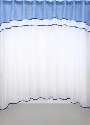 Кухонна тюль арка (280х170см) шифон. колір блакитний з білим