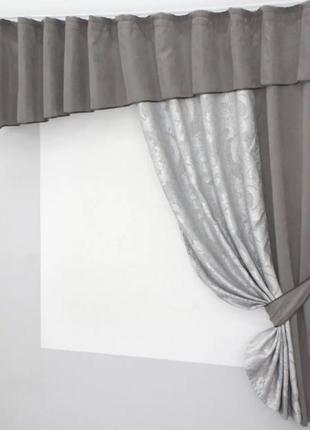 Комплект штор на кухню (280х170см) з ламбрекеном. колір сірий4 фото