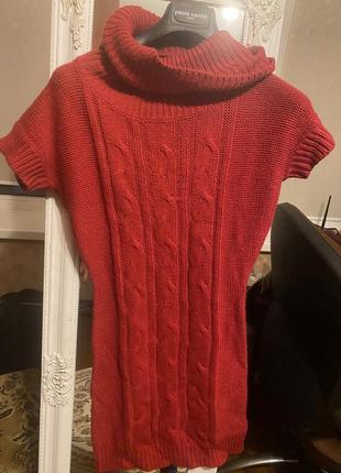 Туника вязаная , красное платье, тёплое, кофта красная размер 42/44 состояние идеальное