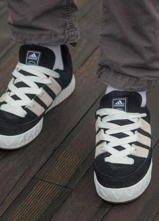 Чоловічі кросівки adidas adimatic чорні з білим замшеві адідас адіматік осінні весняні (bon)4 фото