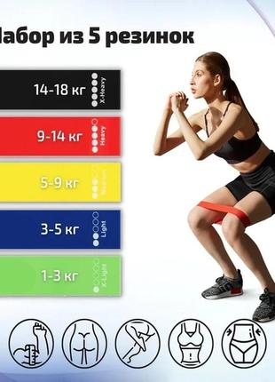 Современные фитнес резинки комплект из 5 штук резинок для фитнесса