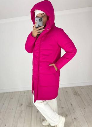 Шикарна тепла подовжена зимова курточка куртка пальто стьобана матова чорна сіра рожева малинова з капюшоном парку шуба пуховик9 фото
