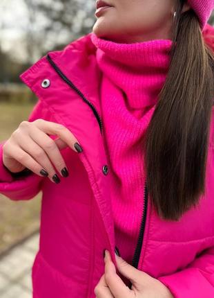 Шикарная тёплая удлинённая зимняя курточка куртка пальто стёганое матовая чёрная серая розовая малиновая с капюшоном парка шуба пуховик4 фото