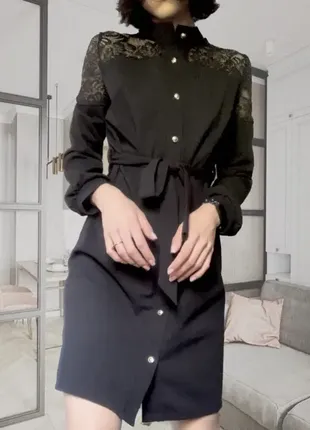 Черное платье с кружевом s/44/xs