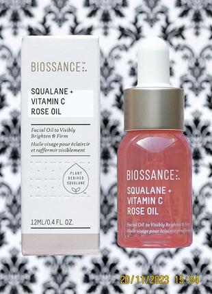 Рожева антивікова олійка для шкіри biossance squalane vitamin c rose oil 12 мл