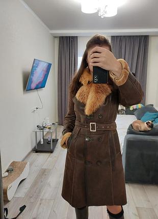 Кожана дублянка з натуральним хутром