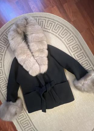 Пальто кашемір з хутряним капюшоном winter-fox2 фото