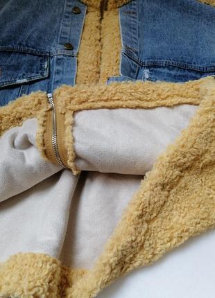 Куртка дублянка джинс шубка хутро баранчик тедді плюш розмір універсальний від 46 до 52 виміри ширин6 фото