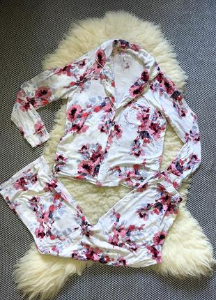 Домашний костюм пижама натуральный вискоза принт рубашка піжамі домашній костюм з сорочкою в принт віскоза