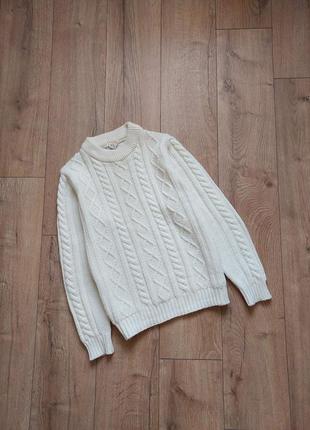 В'язаний об'ємний светр оверсайз джемпер пуловер вязаный объемный свитер молочний